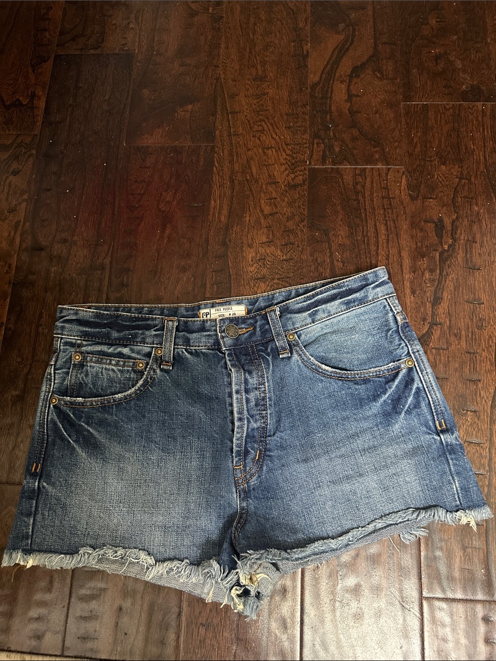 Free People Blue Distressed Denim Jean Shorts